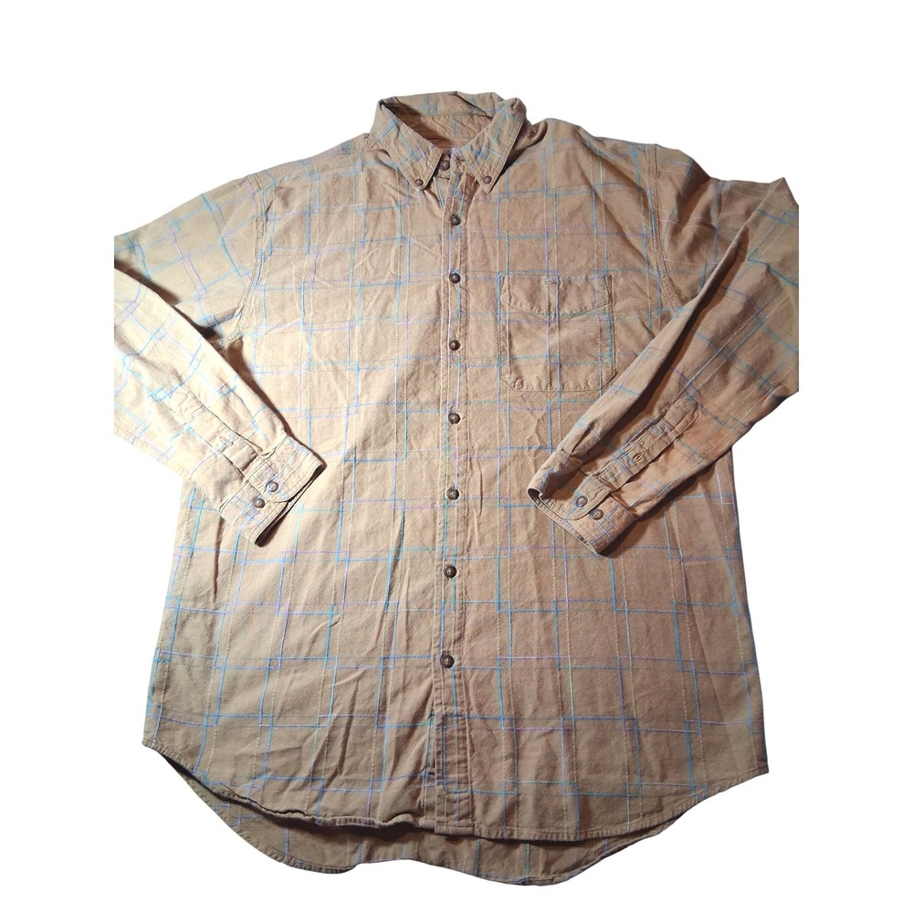 The Territory Ahead Mens XL Tall Tan Plaid Cotton Rayon Button Down Shirt